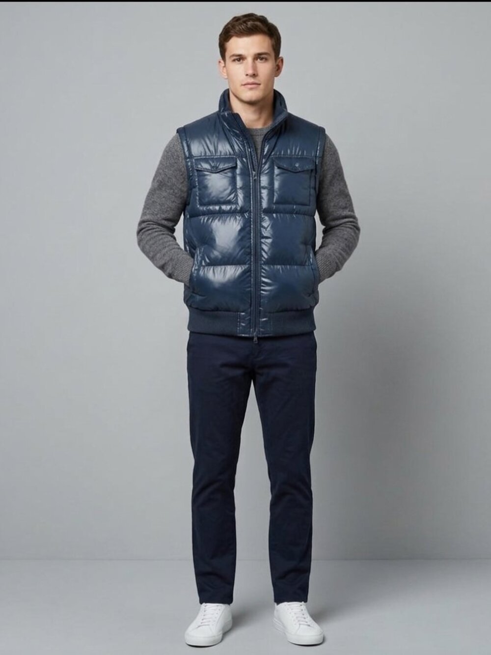Blue Super Warm Mens Puffer Vest Size M | Thick Quilted Winter Gilet